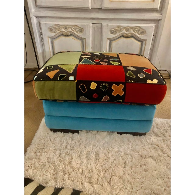 Vintage Multi Colored Upholstered Ottoman For Sale - Image 11 of 11