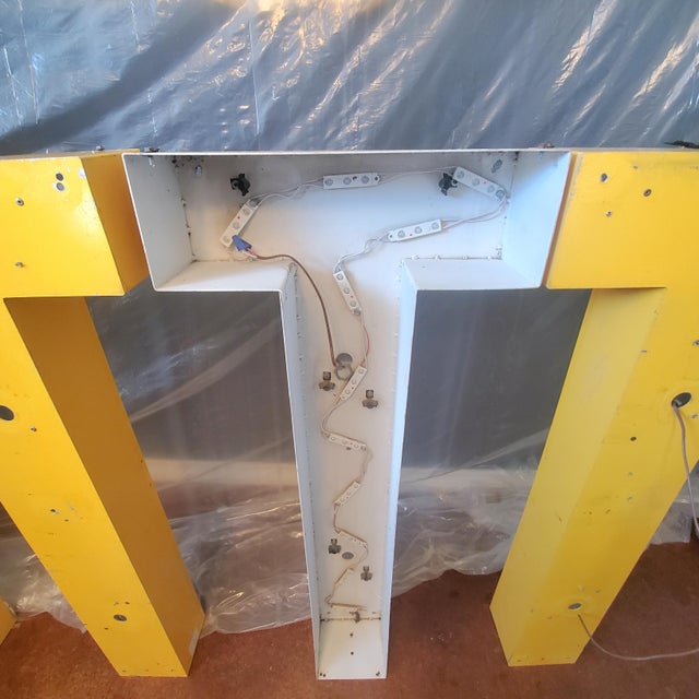 Yellow Vintage 38" Architectural Salvage Sign Letter "T" For Sale - Image 8 of 10