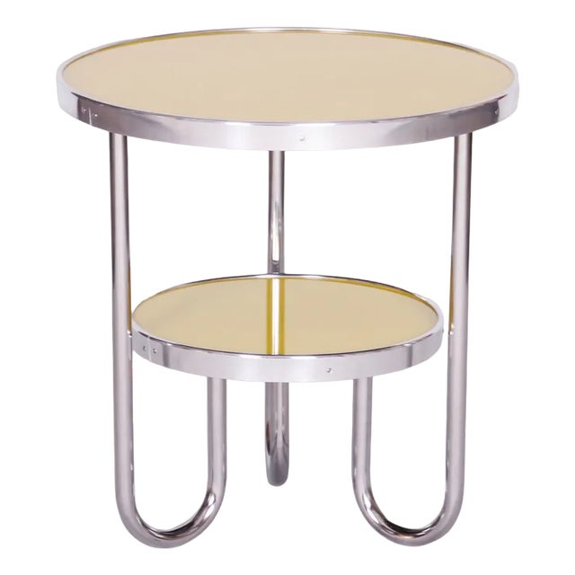 Small Czech Yellow Bauhaus Table in Chrome from Kovona, 1930s For Sale