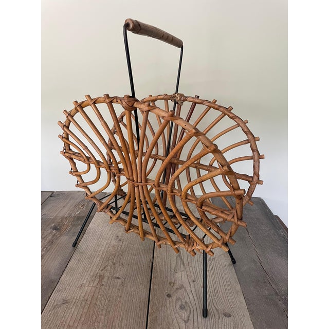 Wood Vintage Bamboo Magazine Rack, 1950s For Sale - Image 7 of 7