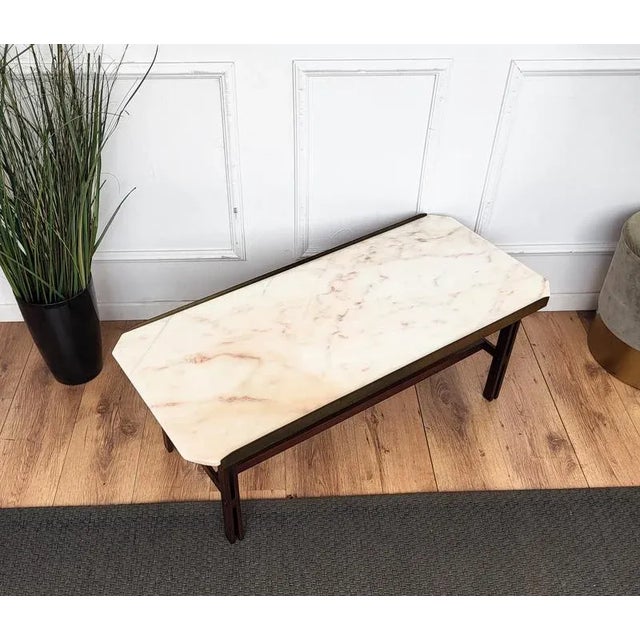 Mid-Century Modern Italian Marble Brass and Wood Cocktail Coffee Table by Milo Baughman, 1960s For Sale - Image 6 of 9