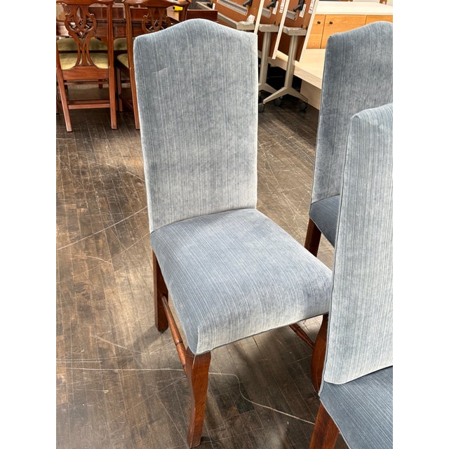 Bespoke Blue Velvet + Oak Wood Dining Chairs, Set of Twelve For Sale - Image 10 of 12