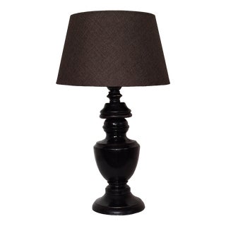 Vintage Table Lamp with Brown Chestnut Wood Base and Brown Fabric Shade, 1990s For Sale