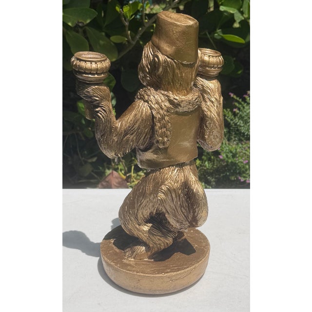 Vintage Monkey Candelabra Sculpture With Fez Hat, Aged Gold Finish For Sale In Naples, FL - Image 6 of 11