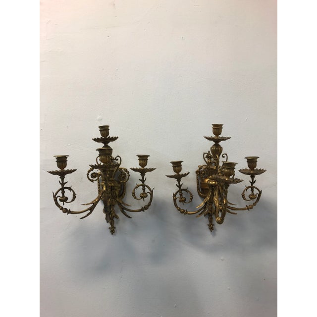 Hollywood Regency 1950s Hollywood Regency Brass Wall Sconces - a Pair For Sale - Image 3 of 11