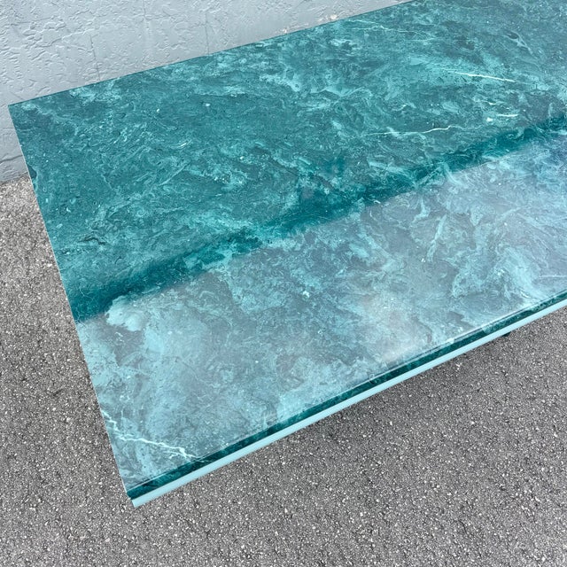 Postmodern Sky Blue and Faux Green Marble Laminate Dining Table For Sale - Image 10 of 12