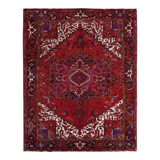 1960 8'7"x10'10" Pomegranate Red Worn Wool Hand Knotted Vintage Persian Oriental Rug For Sale