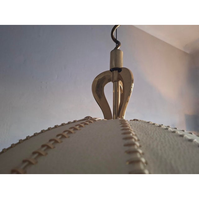 Large Leather, Vellum and Brass Cocoon Chandelier, Italy, 1950s For Sale - Image 6 of 9