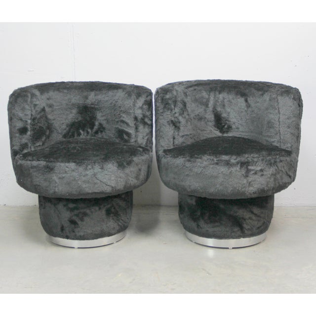 Black Pop Armchairs in Black Plush, 1970s, Set of 2 For Sale - Image 8 of 8