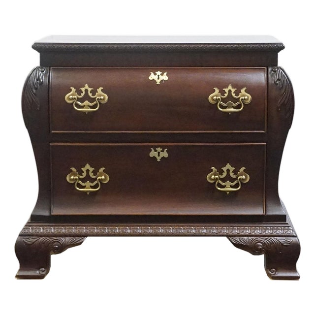Century Furniture Solid Mahogany Traditional Style 32" Two Drawer Bombe Nightstand For Sale
