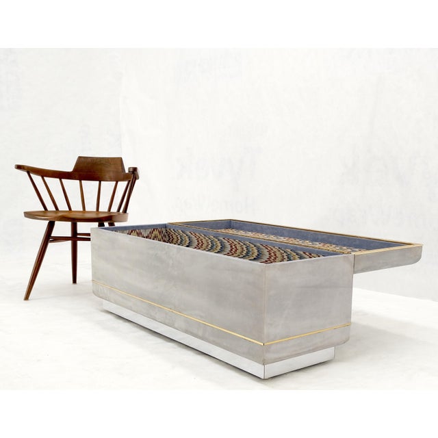 1970s Faux Grey Suede Brass Trim Truck Hope Chest Storage Box Cardin Style For Sale - Image 5 of 12