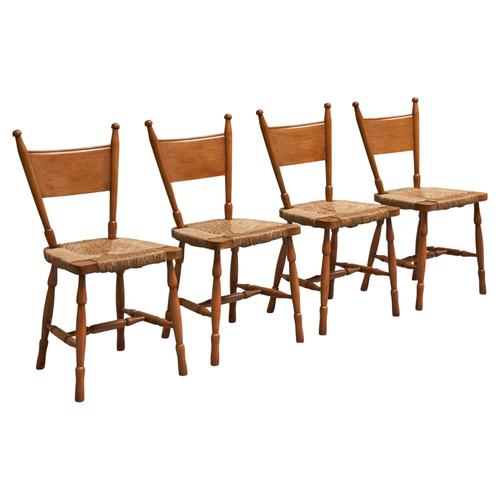 Mid-Century Chairs in Oak and Straw, 1950s, Set of 4 For Sale - Image 13 of 13