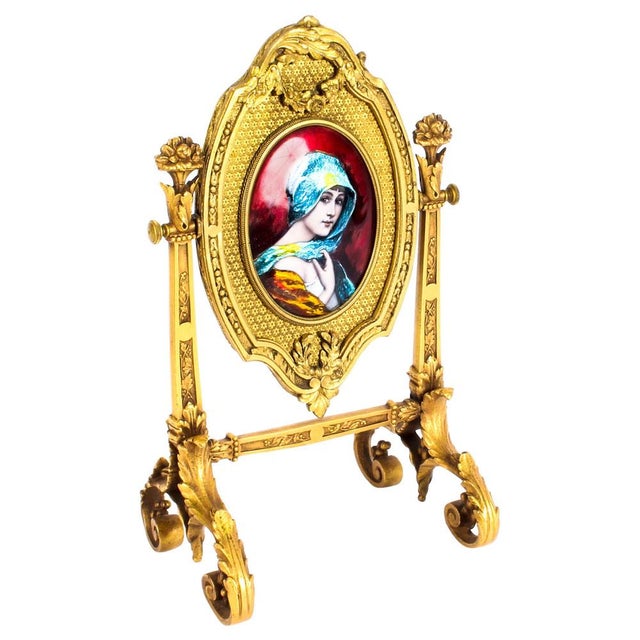 19th Century French Ormolu & Limoges Enamel Table Mirror by F. Bienvue For Sale - Image 12 of 12