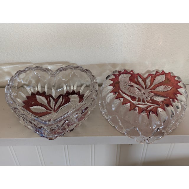 Transparent Vintage Hofbauer Byrdes Ruby Cut-to-Clear Crystal Heart Boxes - Pair For Sale - Image 8 of 15