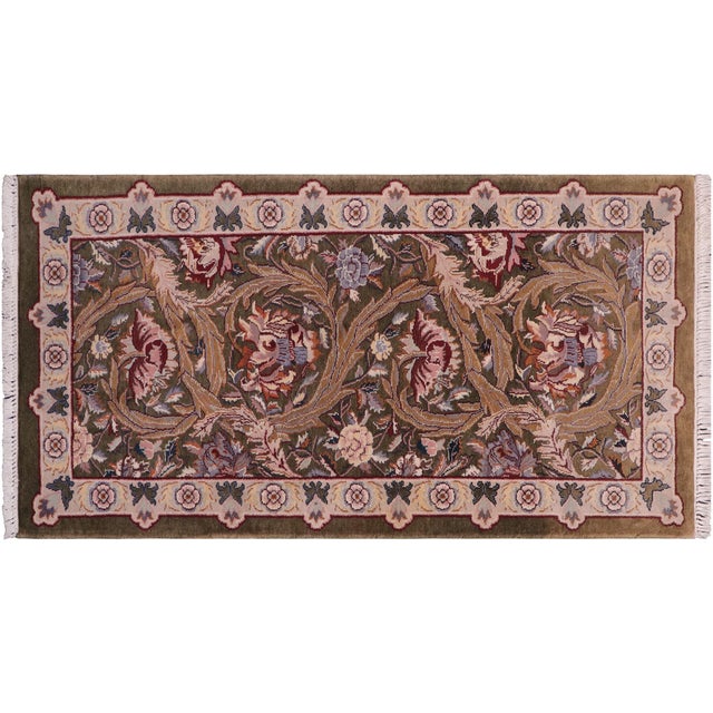 Beige Shabby Chic 1990's Pak-Persian Green/Beige Wool Rug - 2'0'' X 4'2'' For Sale - Image 8 of 9