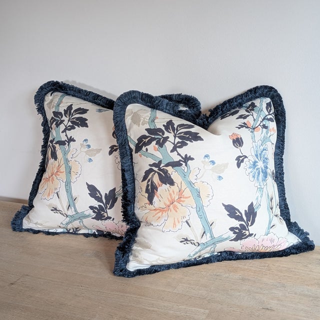 Transitional Lee Jofa Inisfree Floral Pillows in Sunset With Brush Fringe For Sale - Image 3 of 7