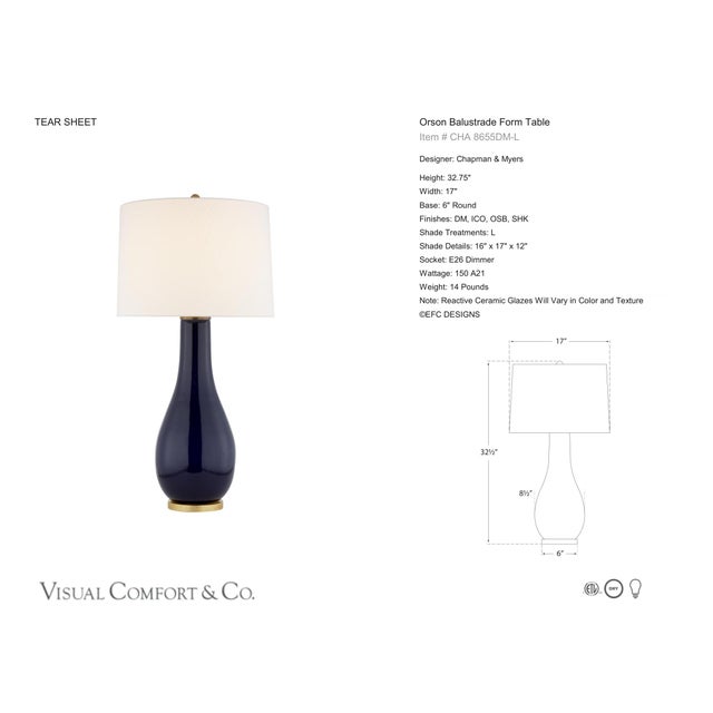 Chapman & Myers by Visual Comfort Signature Orson Balustrade Form Table in Denim with Linen Shade Designer: Chapman &...