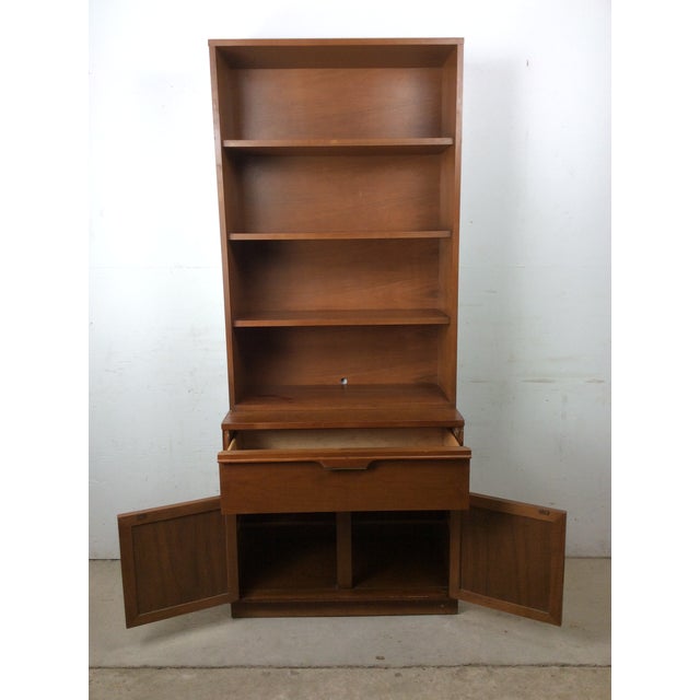 Mid Century Modern Two Piece Shelving Unit With Caned Cabinet and Drawer For Sale - Image 14 of 18