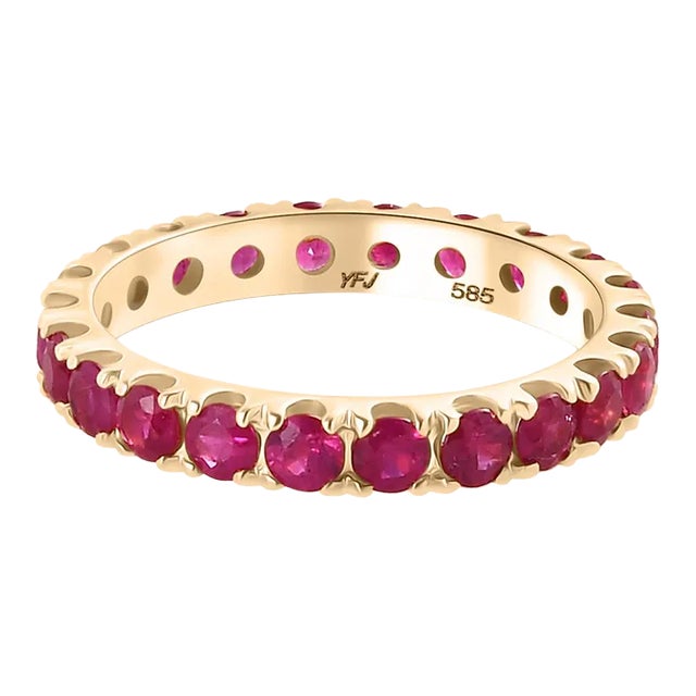 14k Gold Round Ruby Eternity Band Stacking Ring Size 6 For Sale