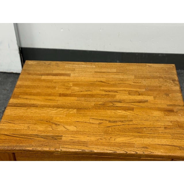 Modernist Butcher-Block Oak Side Table, Vintage For Sale - Image 10 of 12