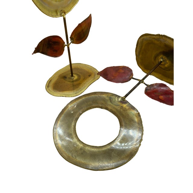 1970s 1970s Mid-Century Modern Brutalist Handcrafted Flower Sculpture Gold Red - a Pair For Sale - Image 5 of 7