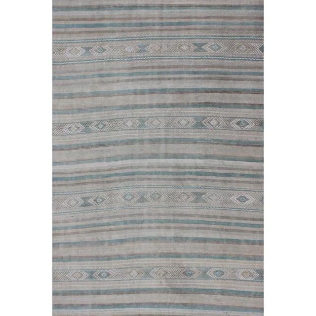 Turkish Gray, Blue Green, Taupe, and Camel Vintage Turkish Kilim With Geometric Design For Sale - Image 3 of 9