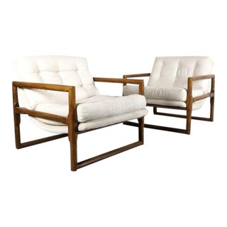 1970s Vintage Milo Baughman for Thayer Coggin Scoop Lounge Chairs- A Pair For Sale