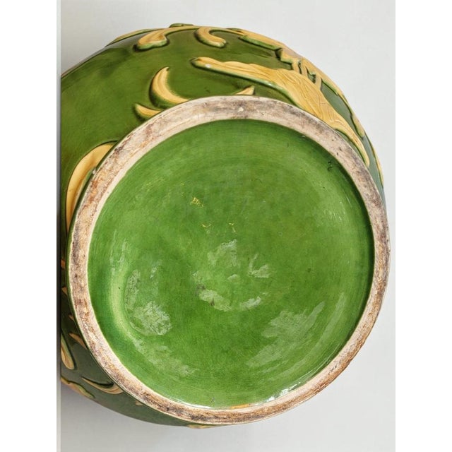 Forest Green Art Nouveau Style Ceramic Plant Pot, 1970s For Sale - Image 8 of 9