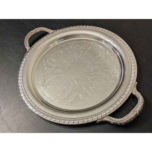 Vintage Fb Rogers Hollywood Regency Chased Silverplate Handled Serving Tray - 12.25" For Sale In Saint Louis - Image 6 of 11