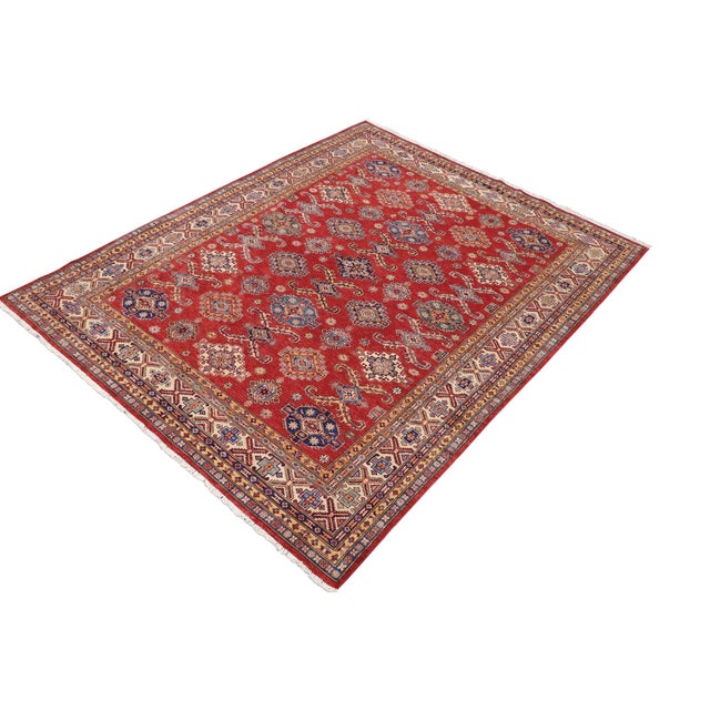 Shabby Chic Tribal Super Kazak Red/Beige Wool Rug - 8'2'' X 10'3'' For Sale - Image 3 of 10