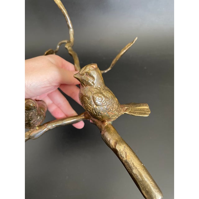 Vintage Brass Tree Branch Sculptural Centerpiece With Birds and Birdcage For Sale - Image 12 of 18