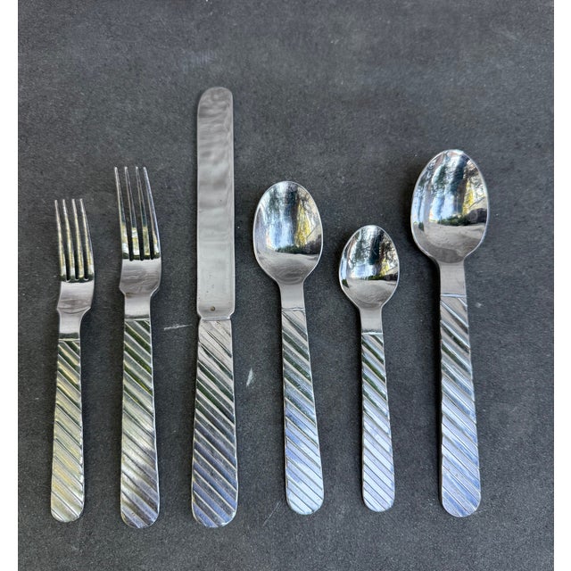 Mid-Century Modern 1960s Stanley Roberts Zebra 76 PCS 12 Place Settings Stainless Steel Korea Postmoden For Sale - Image 3 of 10