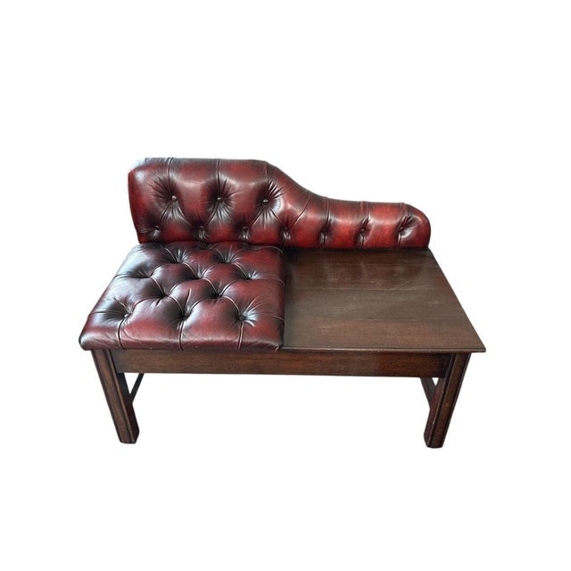 Maroon Chesterfield Telephone Bench in Leather For Sale - Image 8 of 8