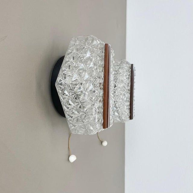 Textured Glass and Teak Wall Lights, Germany, 1970s, Set of 2 For Sale - Image 4 of 18