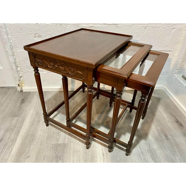 Mahogany and Glass Nesting Tables - Set of 3 by Imperial Furniture Co For Sale In New York - Image 6 of 11