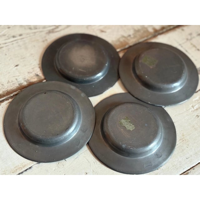 Mid 19th Century 1800s Set of 4 g.k. Pweter Saucers/Plates With Stamped Eagle Crest, 4.5” For Sale - Image 5 of 6