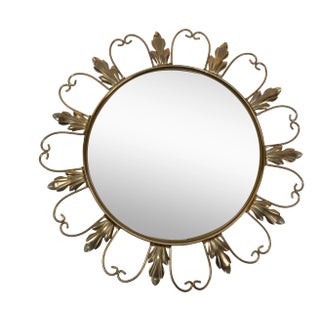 Neoclassical Signed 50s Brass Sunburst Mirror For Sale