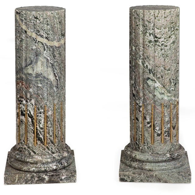 Classical Roman Pair of Classical Solid Marble Stop-Fluted Columns Pedestals For Sale - Image 3 of 18