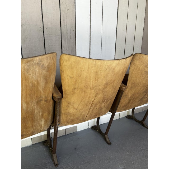 Vintage Four Row Cinema Armchairs in Bentwood and Patinated Tubular Steel, 1940s For Sale - Image 6 of 9
