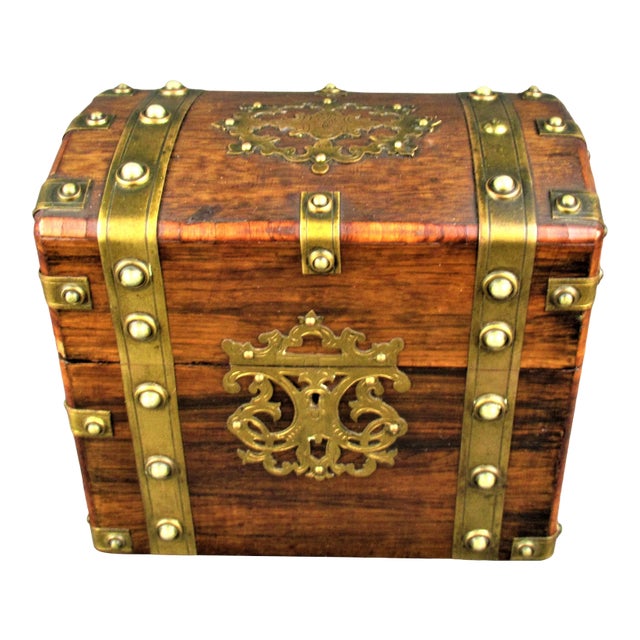 Late 19th Century English Document Box Wood With Brass Straps For Sale