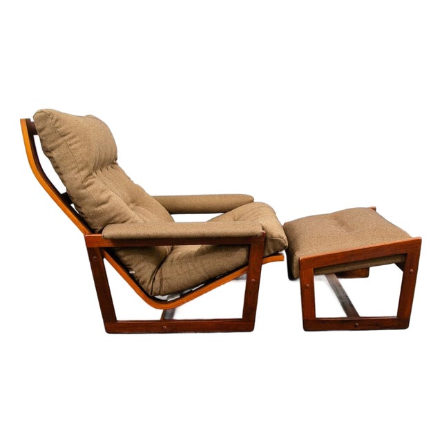 Mid Century Danish Modern Lounge Chair Lennart Bender Walnut Wood Bronze Vintage For Sale