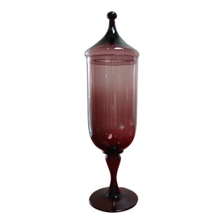Mid Century Modern, Amethyst Apothecary Glass Jar 19" High W/ Lid For Sale