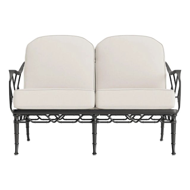 Brown Jordan Calcutta Loveseat, Textured Pewter frame with Fusion Natural fabric For Sale