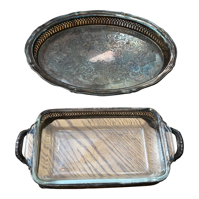 1960s Silverplate Tray & Serving Dish Set- 2 Pieces For Sale