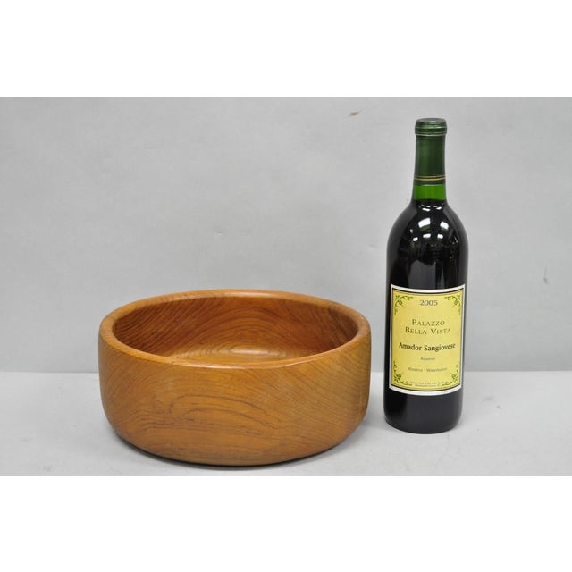 Vintage Mid Century Danish Modern Carved Teak Wood Round Salad Fruit Bowl (B). Circa Late 20th Century. Measurements: 4" H...