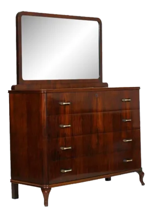 Art Deco Walnut Dresser with Mirror