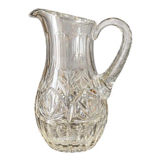Antique American Brilliant Cut Crystal Pitcher Hobstar Pattern For Sale