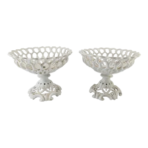 19th Century English or French Old Paris Reticulated Porcelain Centerpiece Bowls