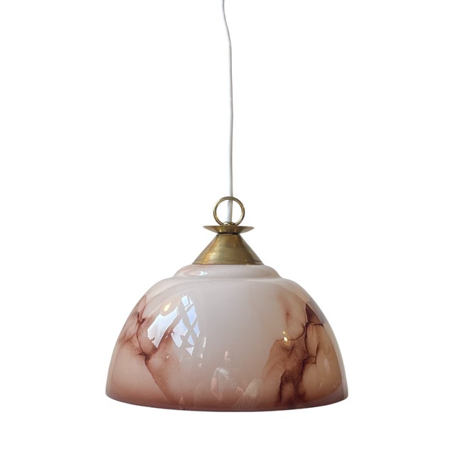 Scandinavian Functionalist Pendant in Brass and Pink Marble Glass, 1940s For Sale