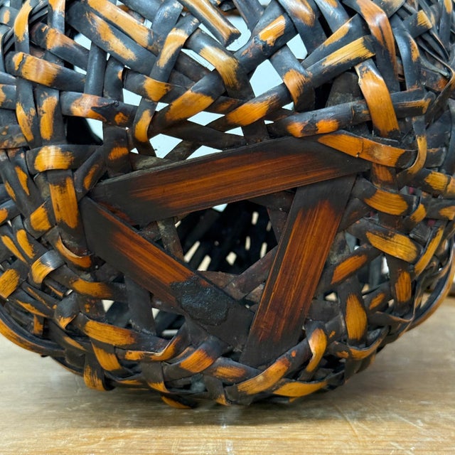 Small Round Orange and Black Basket with Curved Handle For Sale - Image 9 of 9